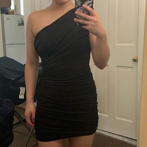 Forever21 Ruched One Shoulder Black Mini Dress